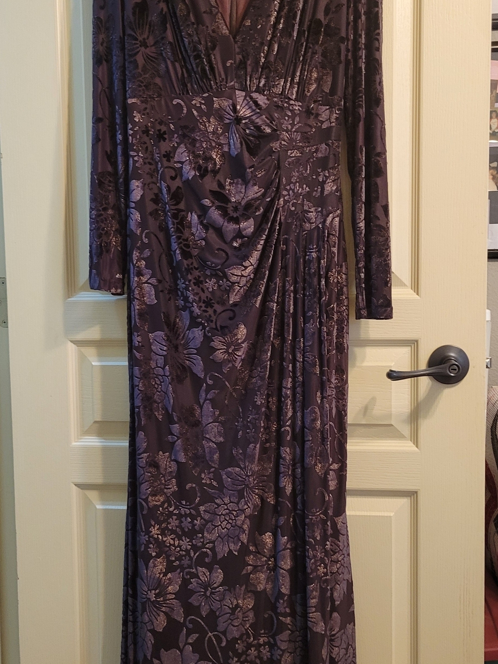 Adam Long Sleeve Metallic Floral Gown in Purple